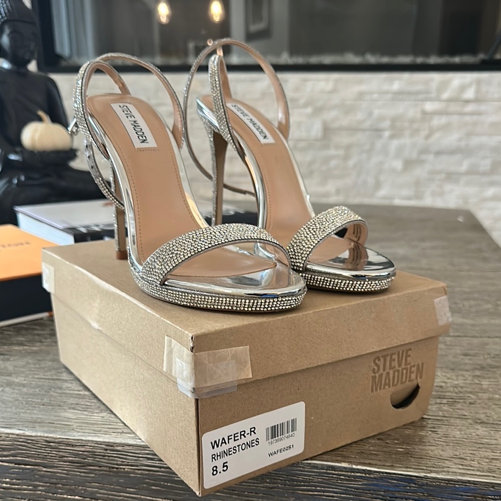 Steve Madden Silver Rhinestone Heels 8.5